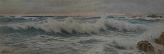 Ernest Stuart -watercolour, Titled heavy weather, Yorkshire coast 26 x 75cm